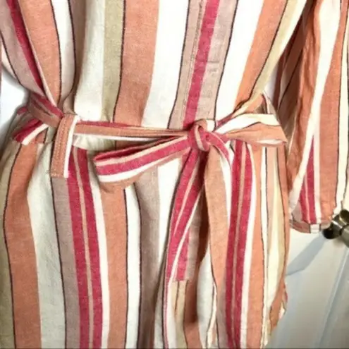 Francesca’s Coco & Jaimeson Brand Rosy Stripe Belted Linen Romper Cream Pink M Red Size M