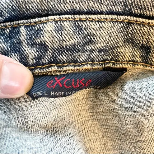 Excuse Womens Denim Blue Cropped Raw Hem Denim Jacket Size L Size L