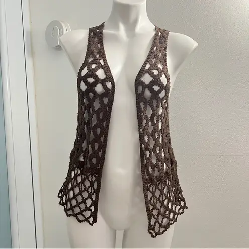 Brown Crochet bohemian boho cardigan top NWOT