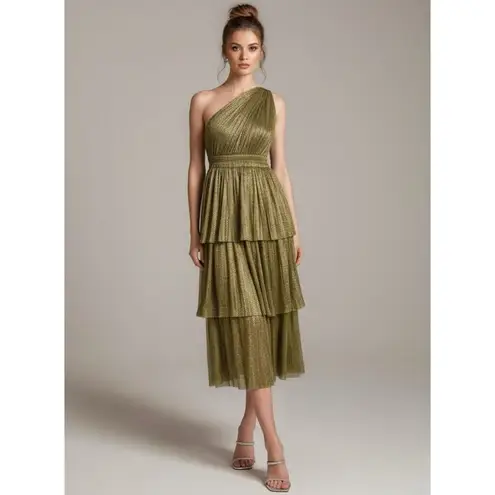 SABINA MUSAYEV Isabello Plisse Midi Dress, Moss Green, Medium Green