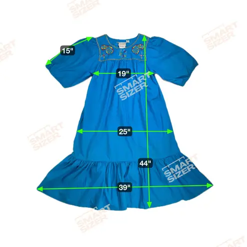 Sandy Starkman Loungewear Vintage Embroidered Nightgown Turquoise Est. Size M Blue