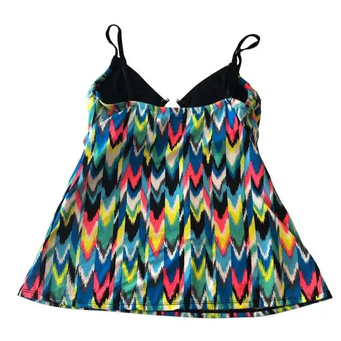 Tankini Top Ring Detail Shelf Bra Geometric Colorful L Blue Size L