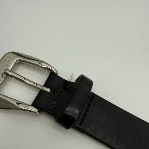 Unbranded Vintage Womens Black Leather Belt Size Medium Solid Brass Italian