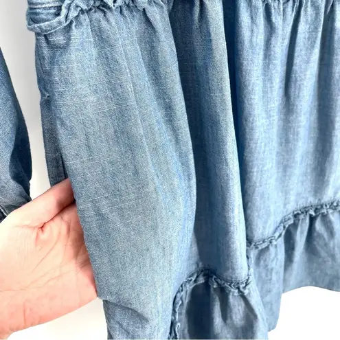 J.Crew  Chambray ruffle mini modern Prairie Long Sleeve Modest Button Dress