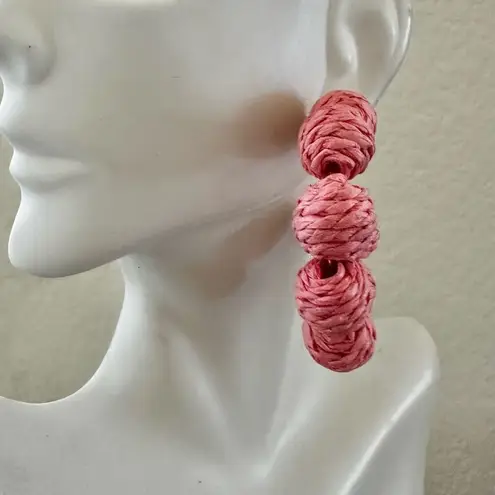 Boho Raffia Pink Open Hoop Earrings
