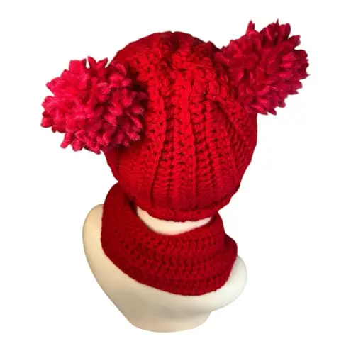 Handmade Bright Red (some gold touches) Crochet Hat & Scarf Set Cozy & Stylish