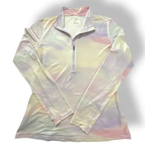 🎈CALIA Pastel Watercolor 1/4 Zip Long Sleeve Thumbholes Pullover Top Medium Pink