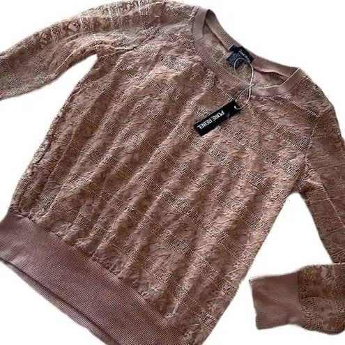 Pure Rebel NWT lace taupe stretchy top Tan