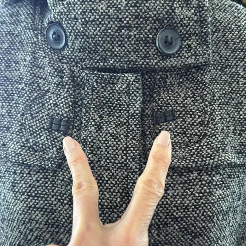 Whistles Black & Gray Tweed Toggle Horn Button Up Hooded Pea Coat Size 4