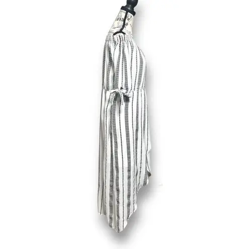 J Gee M Off Shoulder Striped Dress White Black Rayon Tie Sleeve Boho Midi Coasta Size M