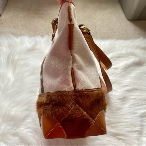 Jotto Cowhide Leather and Canvas Large Shoulder Bag