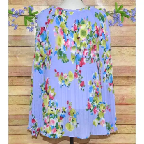 Valerie Stevens Ladies XL Purple Floral Long Sleeve Ruffle Blouse Top Tunic