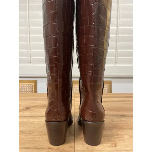 Loeffler Randall Lynn Snip Toe Croc Embossed Block Heel Boots Leather Sz 5.5 NIB