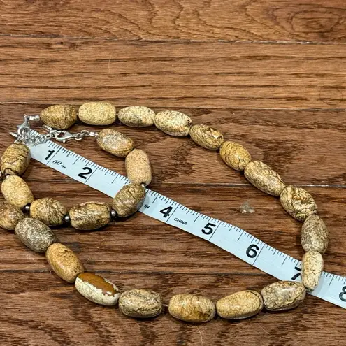 Barse 925 Sterling Silver Picture Jasper Necklace Bracelet Set Chunky Jewelry Brown