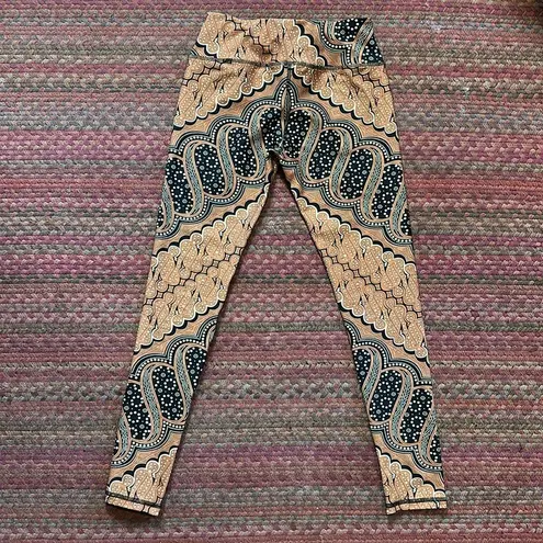 AUM BROWN & BLACK MANDALA PATTERN YOGA LEGGINGS Size L