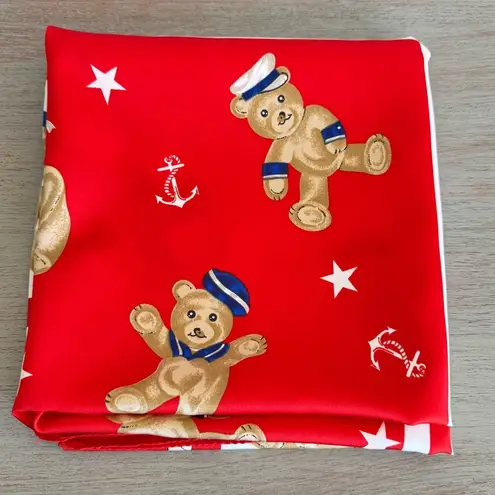 Vintage Large Square Teddy Bear Scarf Red White Blue Made In Italy 34.5” X 34.5”