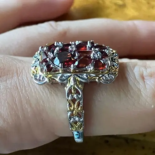 Natural Red Garnet Sterling Silver Cocktail Ring Size 9