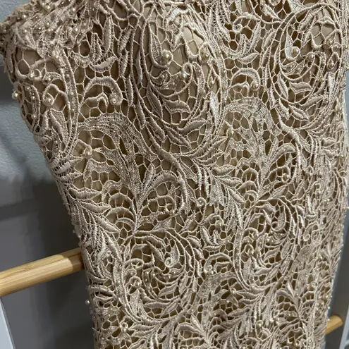 Montage by Mon Cherie Nude Lace Rhinestone Strap Dress Size 6