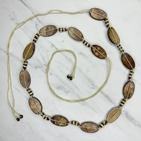 Coconut Shell Beaded Tie Belt Boho Natural Brown Medium (M) ✨