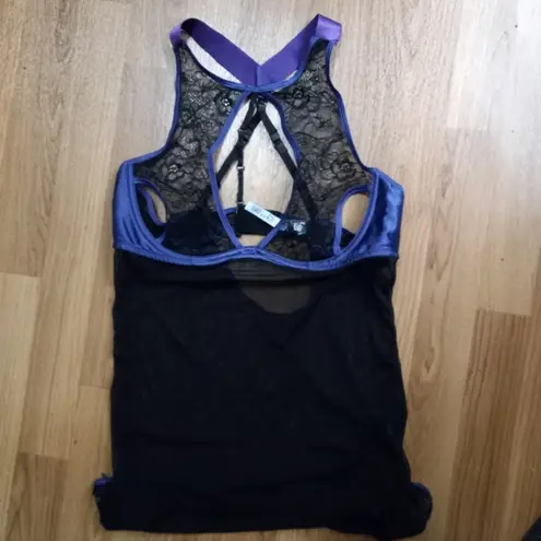 Oh la la Cheri Paris L Underwire Sexy Stretch Tulle n Lace Purple Black Lingerie Size L