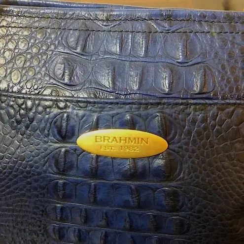Brahmin Embossed Cobalt Blue Crocodile Leather Shoulder Bag MINT RARE