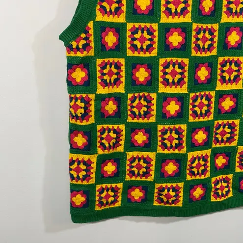 WESC Unisex Multicolor Afghan Crochet Granny Square Crew Neck Vest Size M/L Size L