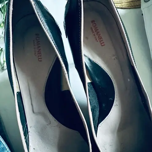 Vintage Romanelli Made in Italy black/pink leather scalloped detail pinup heels Black Size 10