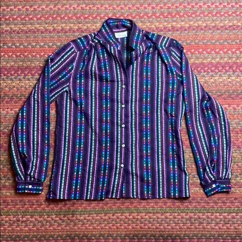 60s VINTAGE LEVI STRAUSS PURPLE STRIPE BUTTON UP BLOUSE