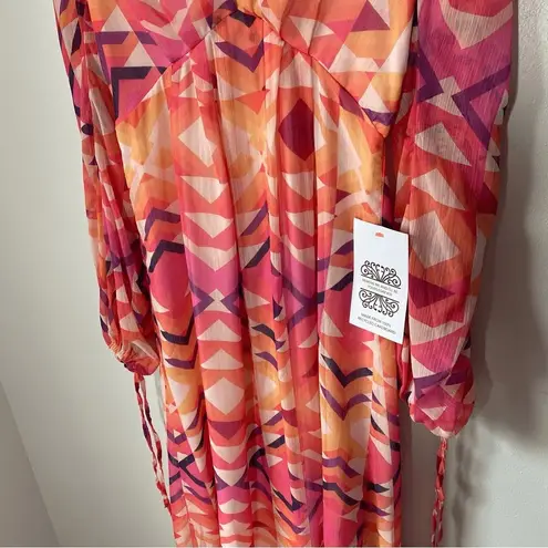 Never Fully Dressed Geometric MIDI Pink and Orange DRESS Size 4