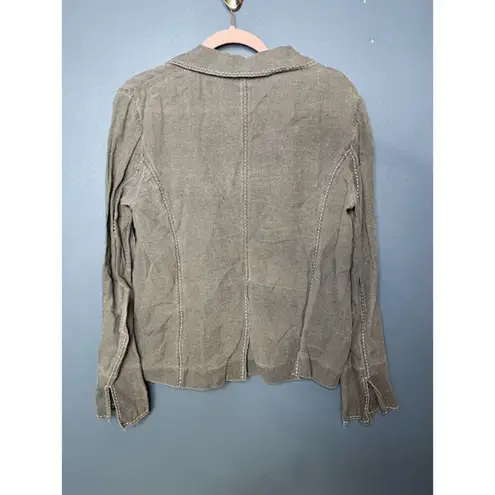 Charles Nolan Jean Jacket Women's Size 14 100% Linen Faded Black Contrast Stitch Gray