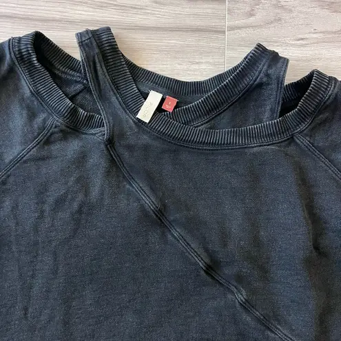 Pilcro by Anthropologie Washed Black Asymmetrical Seam Sweatshirt Size S
