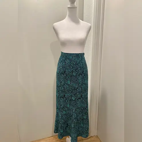Sag Harbor VTG 90s Black & Teal Blue Floral Patterned Midi Maxi Skirt - 14