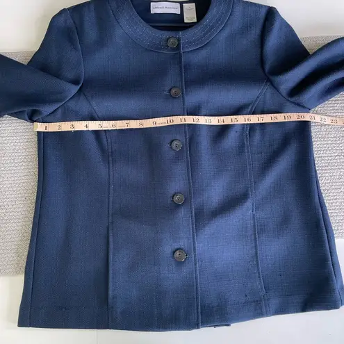 Vintage Alfred Dunner Minimalist Navy Blue Woven Swing Jacket Contrast Stitch Size 10