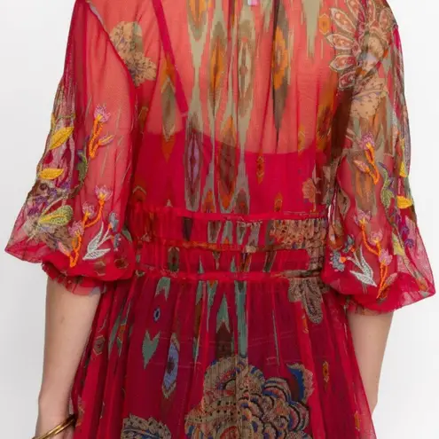 Johnny Was Feather Lark Embroidered Mesh Blouse