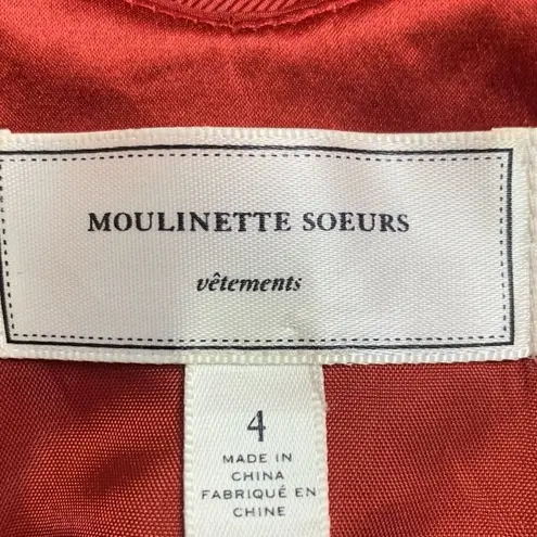Moulinette Soeurs Anthropologie 100% Silk Red Ruffle Neckline Dress