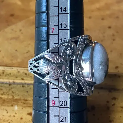 Natural White Buffalo Sterling Silver Ring Size 8 Black