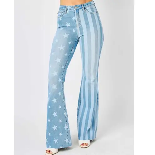 Judy Blue NWT The Americana Flare Jeans High Waist Patriotic Stars Stripes 7/28