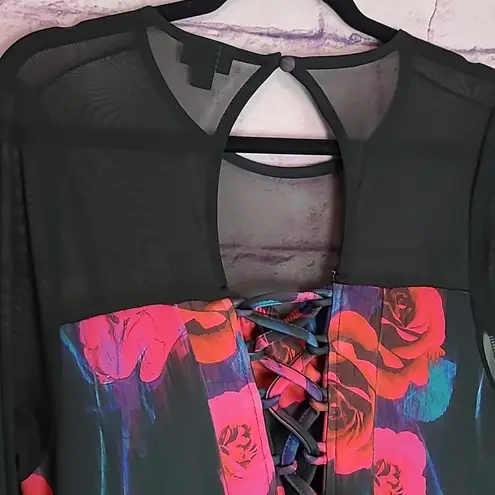 Torrid  MINI SCUBA ILLUSION NECK DRESS BLACK FLOWERS 1X