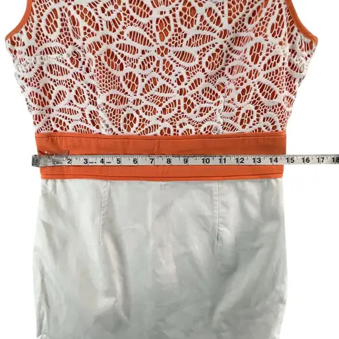 London Times Sheath Dress Womens 8 Orange White Lace Sleeveless Classic Chic