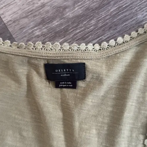 Deletta Green Sleeveless Tank Top Lace Embroidered Blouse Olive