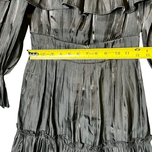 Vietnamese Mini Dress Off Shoulder Tiered Ruffle Long Sleeve Señorita Black Size XS