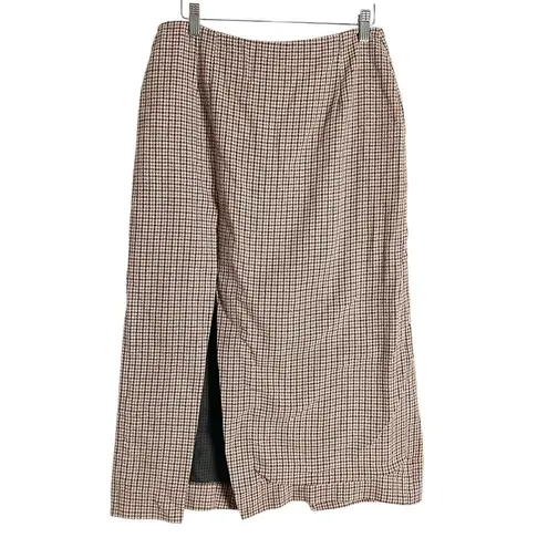 Maje Jaisa Brown Houndstooth Pattern Slit Midi Skirt Size L