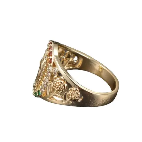 Lady of Guadalupe Virgin Mary With Round Cut Cubic Zirconia Ring size 8 Gold