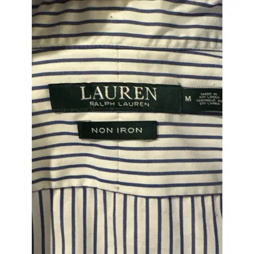 Ralph Lauren Lauren  Women's Striped Easy Care Non Iron Cotton Shirt Sz M Career