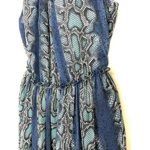Sundance Catalog Python Snake Print Lined Halter Dress Size Small Blue Ruffles