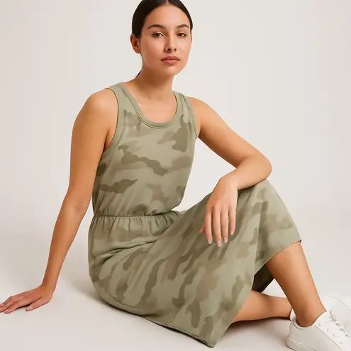 Sundry Urban Casual T-shirt Dress Womens 3 Large Green Camo Ruched Sides