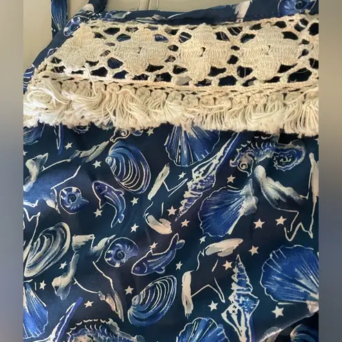 I Madeline Seascape Blue Fringe Sleeveless Top size Large