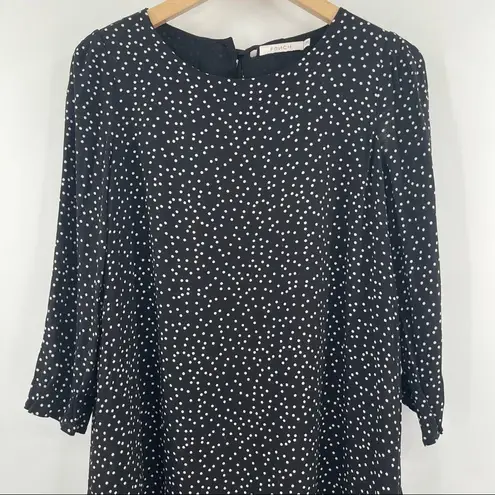 FRNCH Paris Dot Long Sleeve Dress Tie Neck B&W Polka Dots Flare Parisian SZ S/M