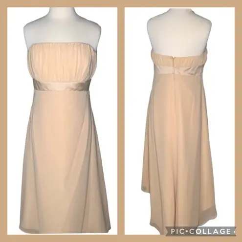 Alfred Angelo Champagne Chiffon Overlay Formal Prom Hi/Lo Strapless Dress M