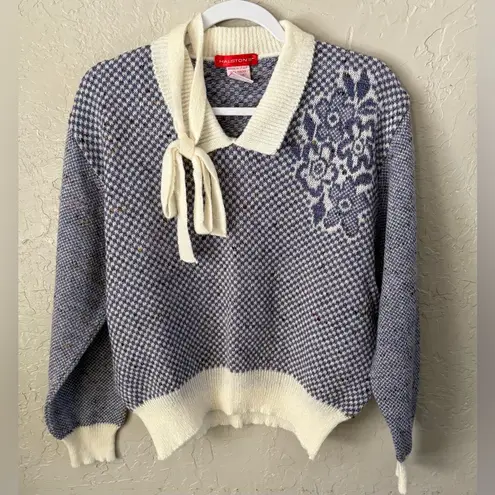 Vintage Halston III Wool Jumper Sweater Purple Wool Blend Front Tie L Italy Blue Size L